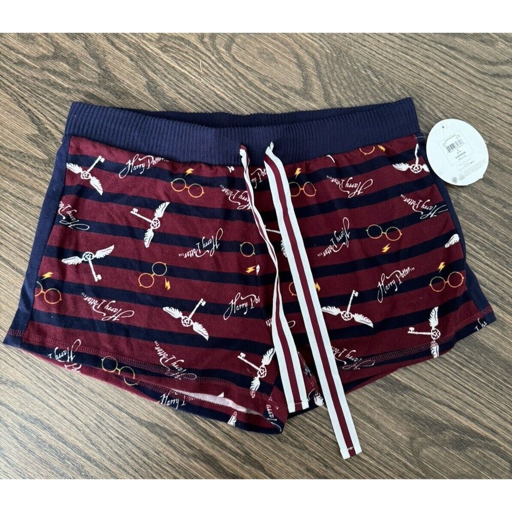 Harry Potter Sleep Shorts Size Medium 8-10 Pull On Maroon Blue Print Stretch